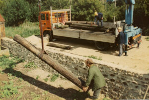Delivery of telegraph poles to stabilise the barn
